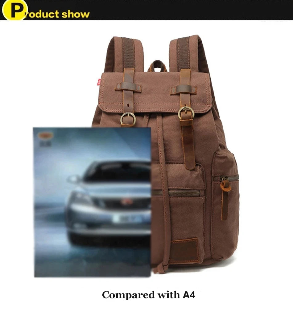 Retro Canvas Laptop Backpack — Vintage 36–55L Travel Rucksack
