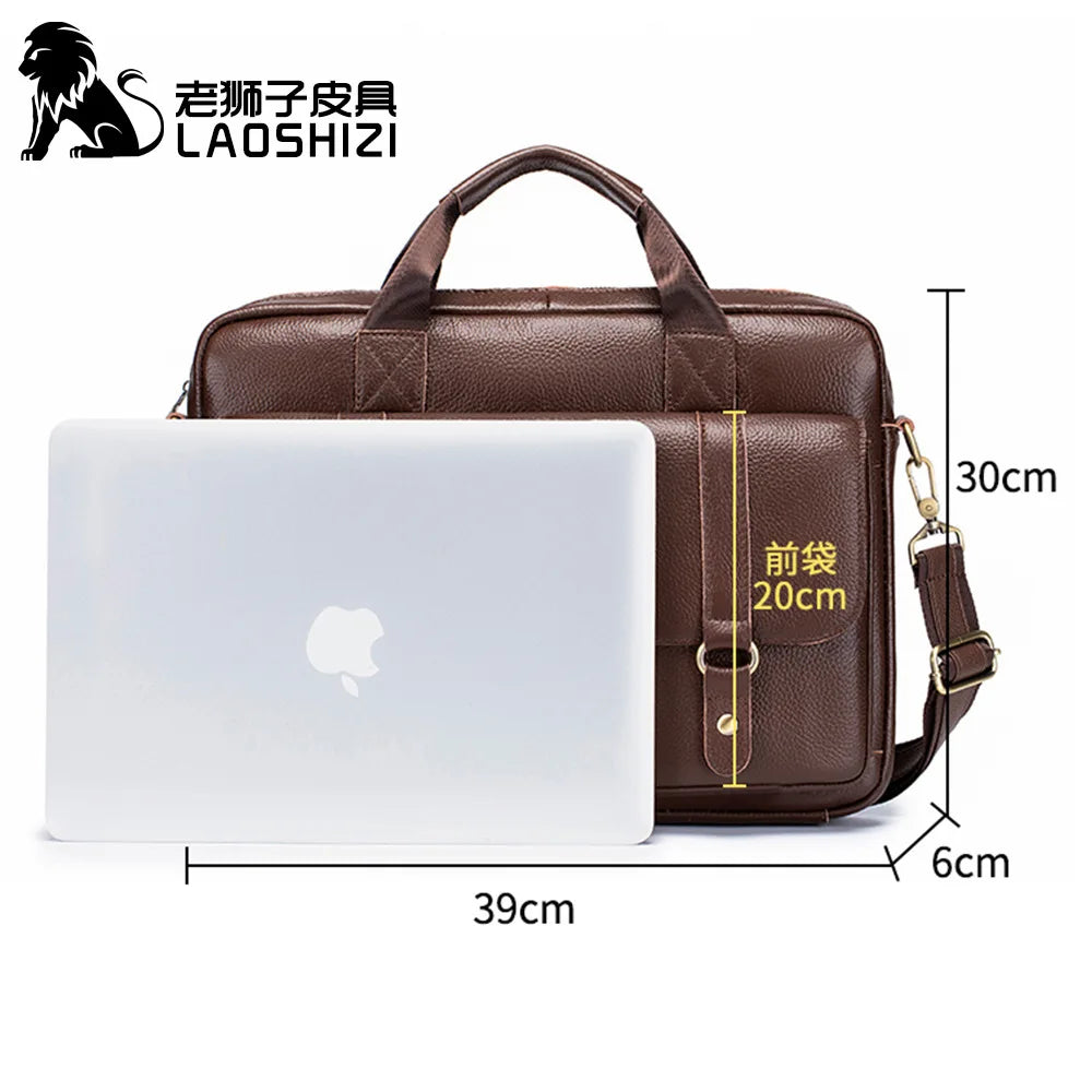 Genuine Leather Briefcase – 14" Laptop Crossbody Messenger Bag