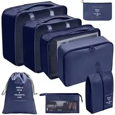 8-Piece Waterproof Travel Packing Cubes Set – Luggage Organiser with Drawstring Pouches