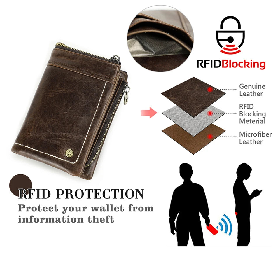 Men's RFID Leather Wallet with AirTag Holder