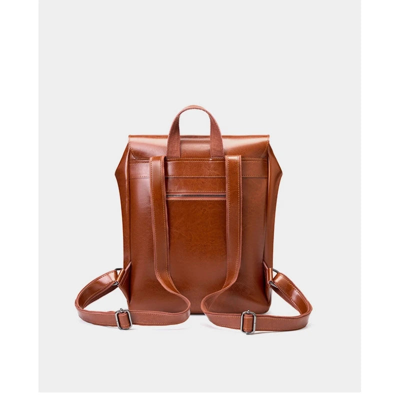 Women Genuine Leather Backpack Durable Cowhide Laptop Bag 14 Inch Multiple Pocket British Vintage College Style Unisex Rucksack