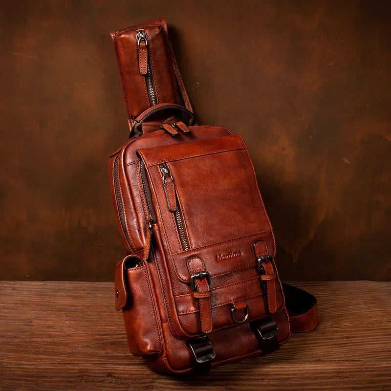 Men's Handmade Leather Chest Bag — Top-Grain Cowhide Sling
