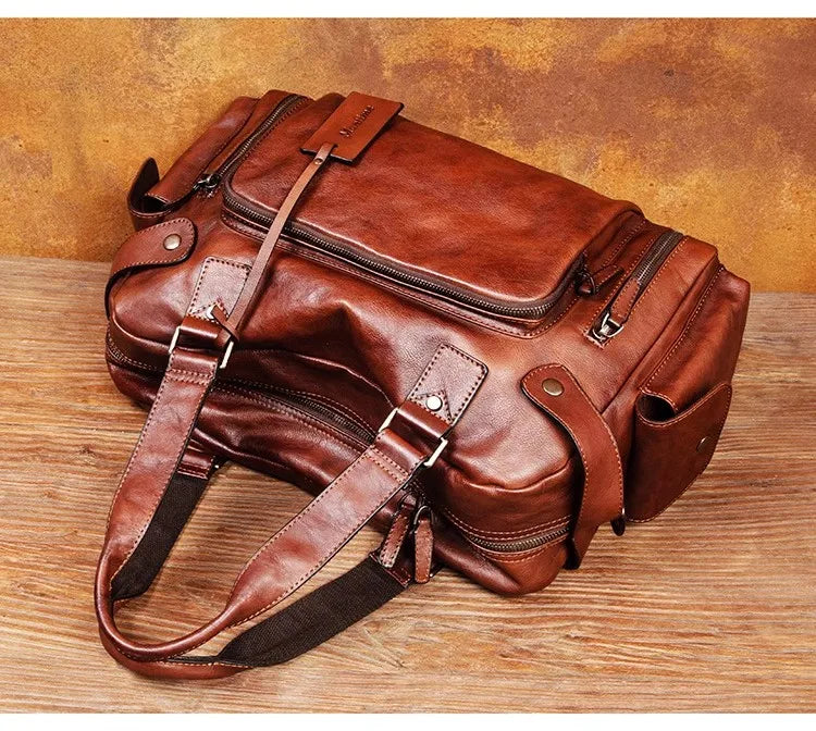 Men's Vegetable-Tanned Leather Travel Bag