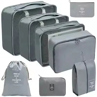 8-Piece Waterproof Travel Packing Cubes Set – Luggage Organiser with Drawstring Pouches