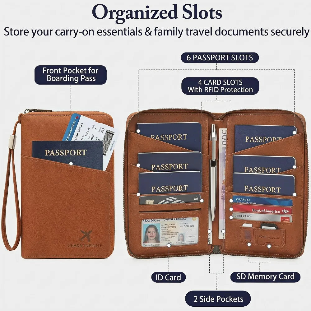 Multi-Function RFID Blocking Passport Wallet with Wrist Strap