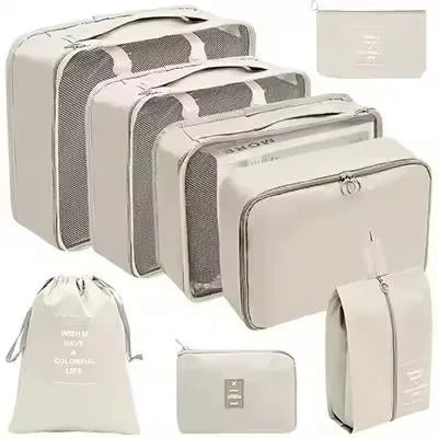 8-Piece Waterproof Travel Packing Cubes Set – Luggage Organiser with Drawstring Pouches