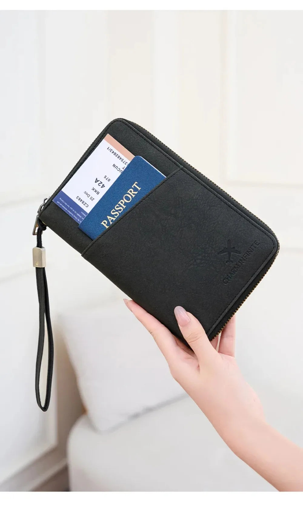 Multi-Function RFID Blocking Passport Wallet with Wrist Strap