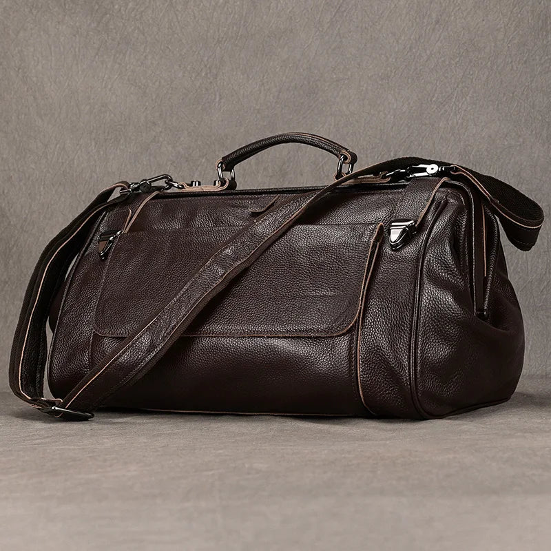 Genuine Leather Travel Duffle Bag – Carry-On Weekend Bag for Men & Women