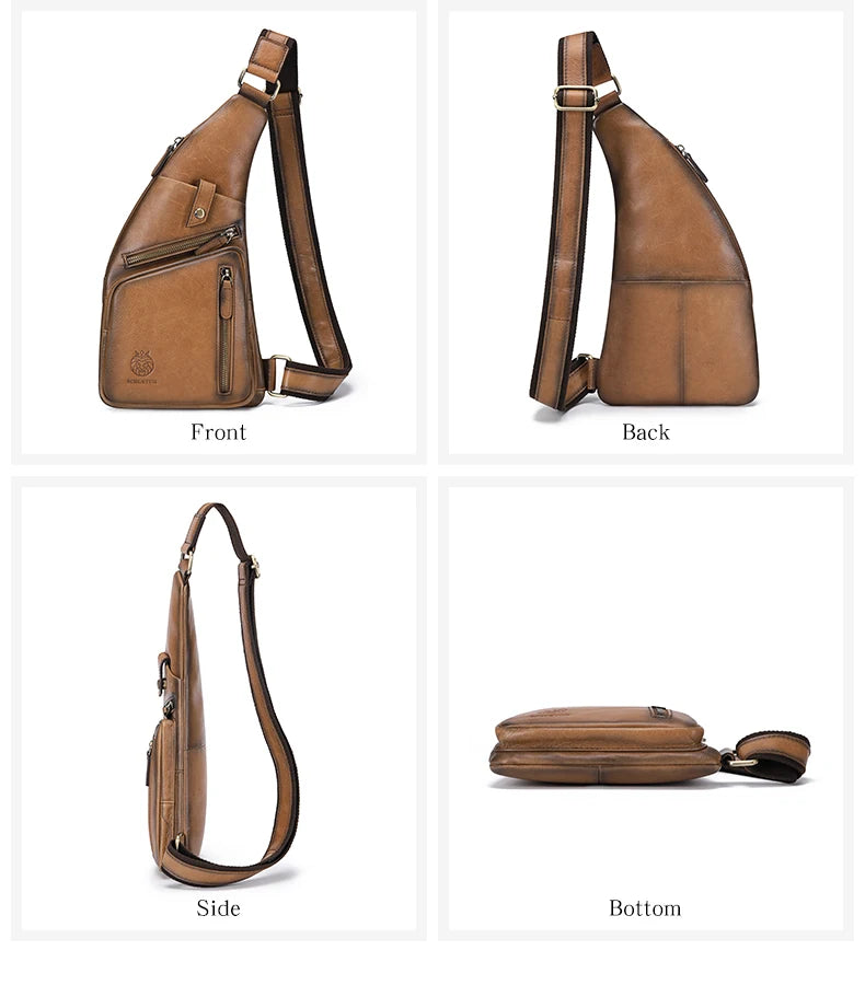 Genuine Leather Crossbody Chest Bag — Vintage Multifunction Travel Sling