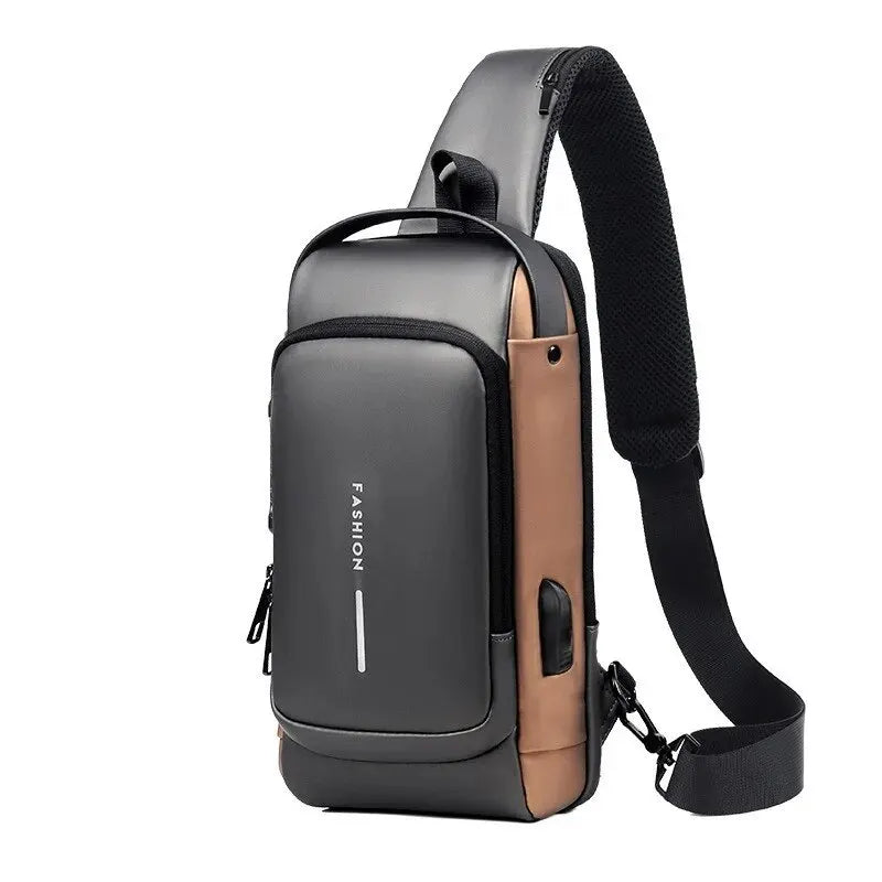 Men's Crossbody Chest Bag — Anti-Theft PU Leather Shoulder Bag