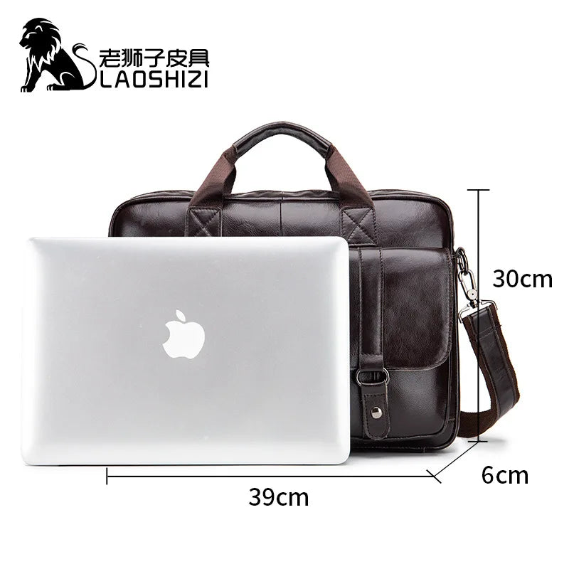Genuine Leather Briefcase – 14" Laptop Crossbody Messenger Bag