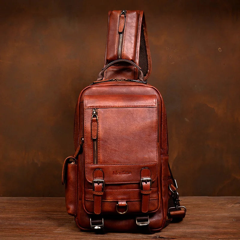 Men's Handmade Leather Chest Bag — Top-Grain Cowhide Sling