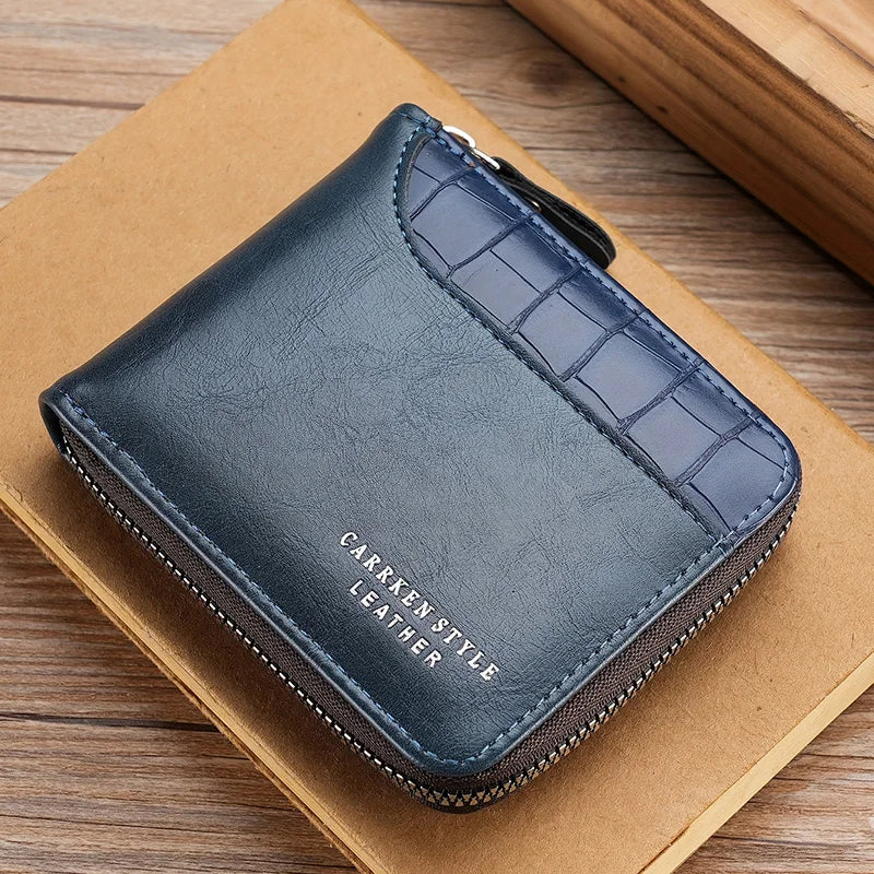 RFID Leather Men's Wallet — Zip Coin Pocket & Card Holder