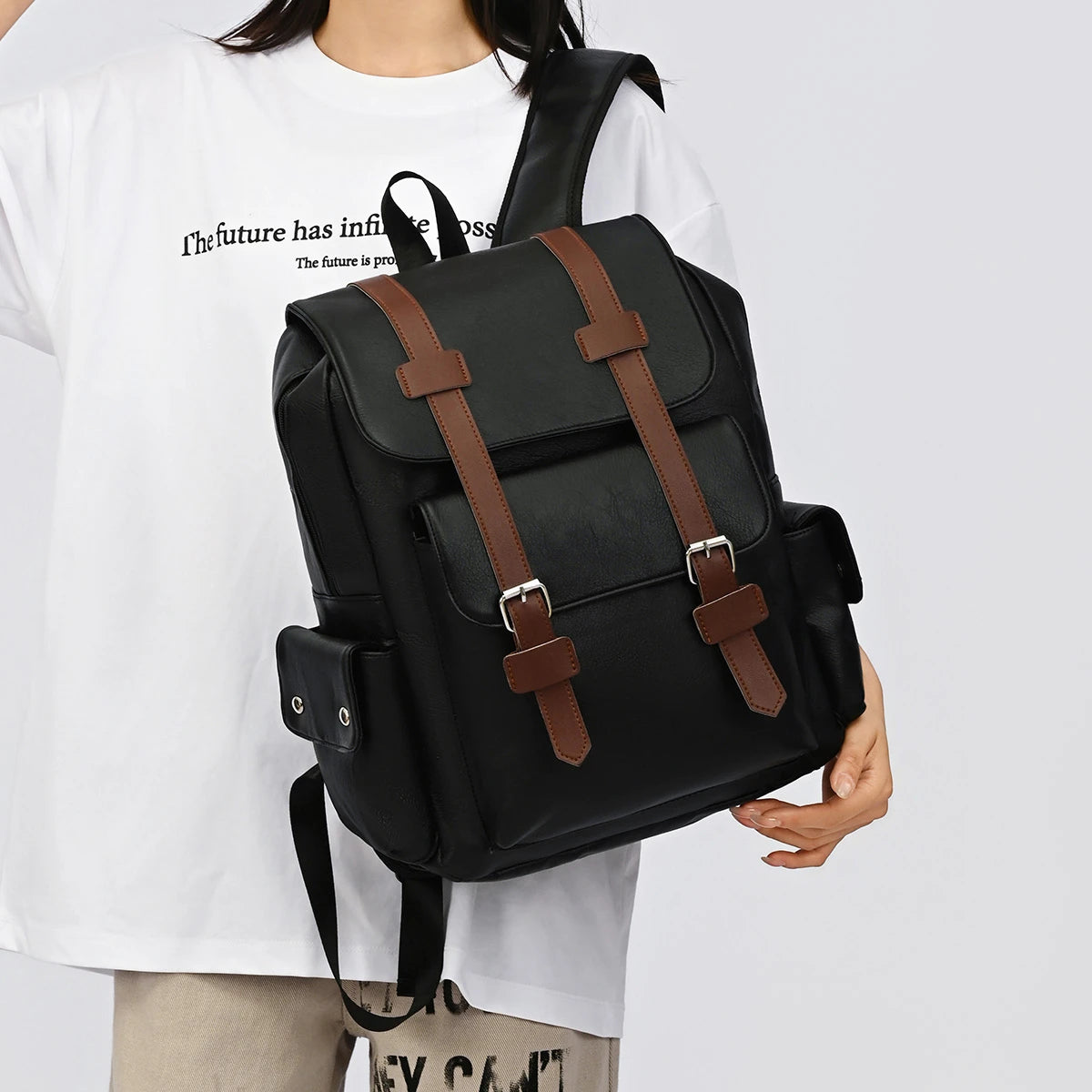 Retro PU Leather Laptop Backpack — Large Capacity Campus & Travel Rucksack