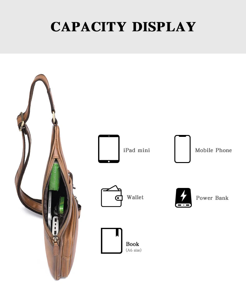 Genuine Leather Crossbody Chest Bag — Vintage Multifunction Travel Sling