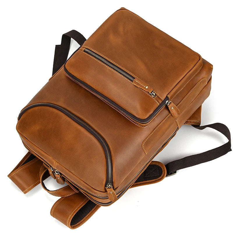 Unisex Vintage Crazy Horse Leather Backpack