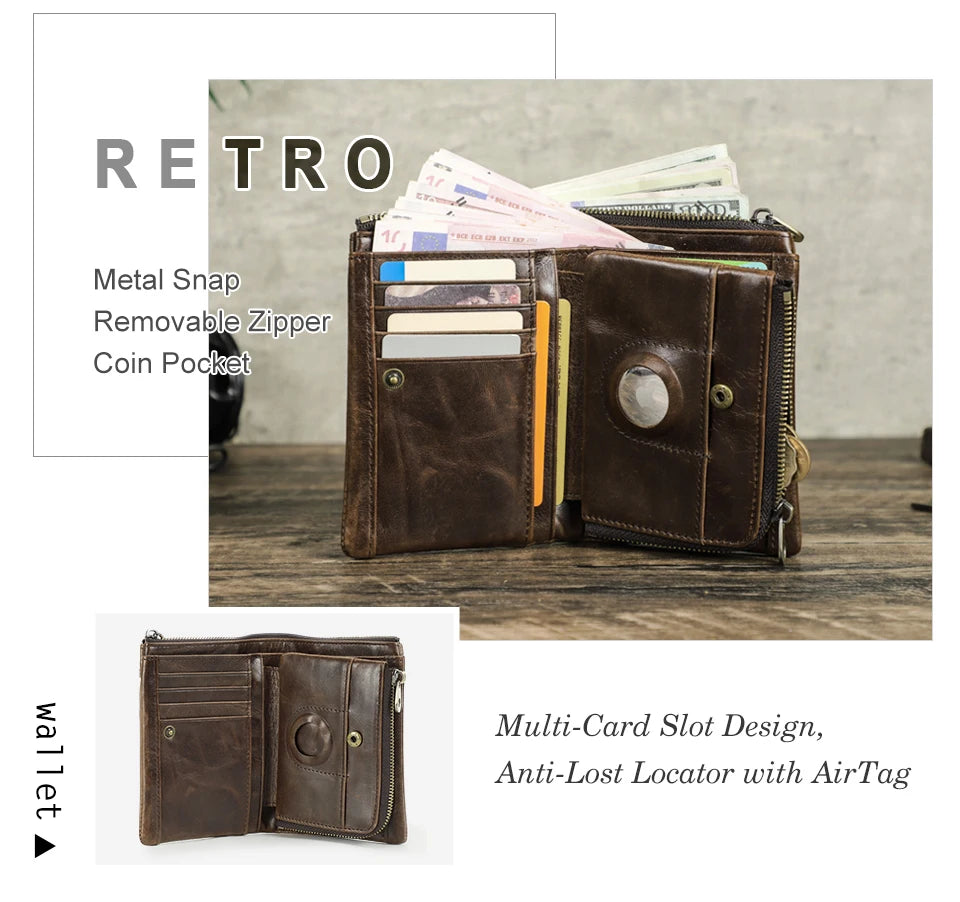 Men's RFID Leather Wallet with AirTag Holder