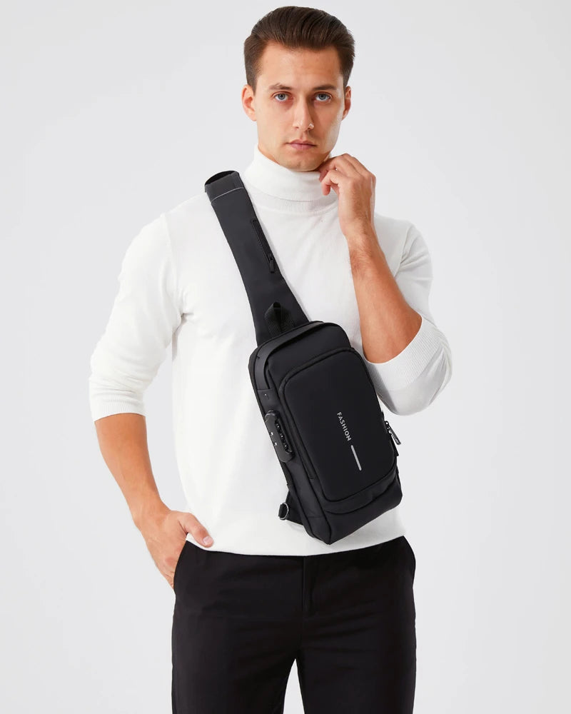 Men's Crossbody Chest Bag — Anti-Theft PU Leather Shoulder Bag