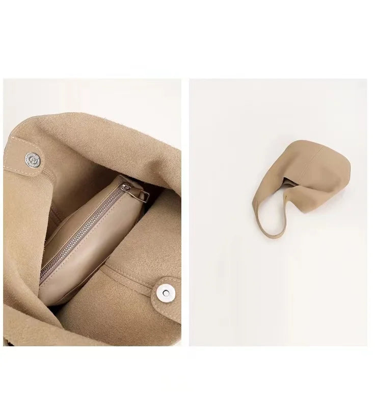 Women's Soft Leather Bucket Shoulder Bag