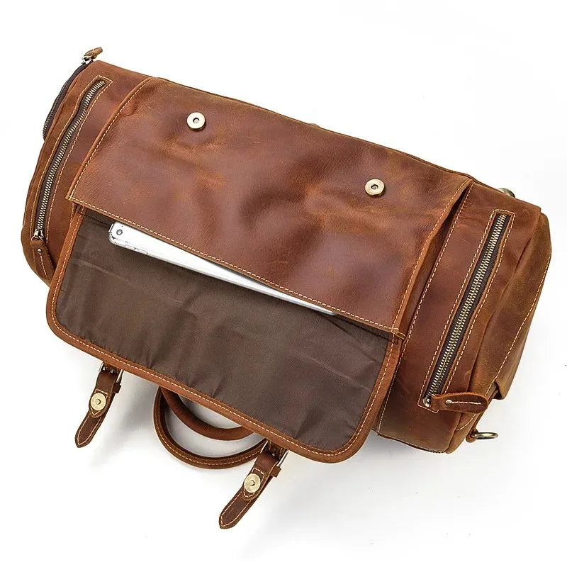 Crazy Horse Leather Travel Bag with Shoe Compartment