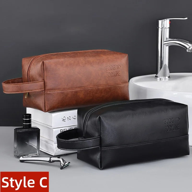 Vintage Leather Wash Bag — Large Capacity Travel Toiletry Pouch