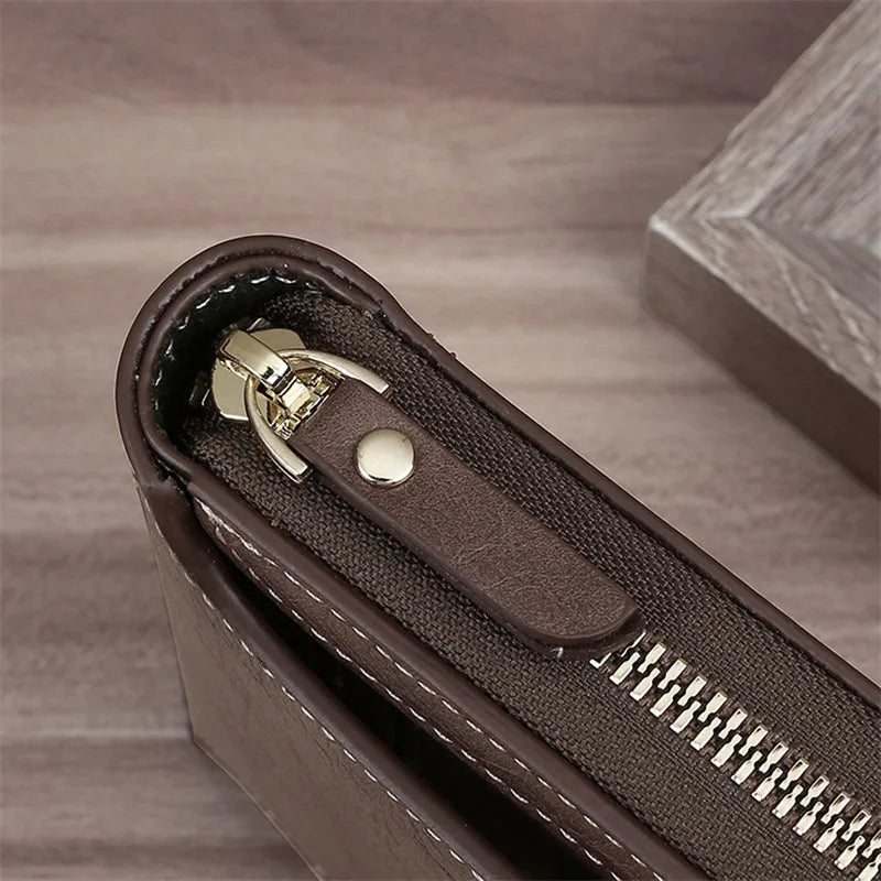 RFID Leather Men's Wallet — Zip Coin Pocket & Card Holder