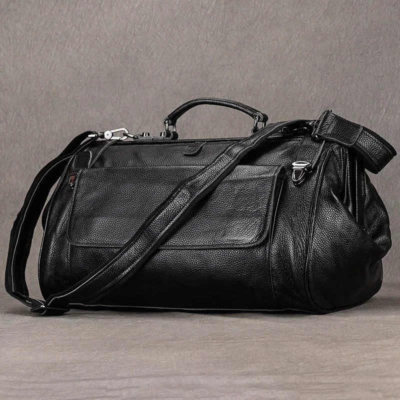 Genuine Leather Travel Duffle Bag – Carry-On Weekend Bag for Men & Women