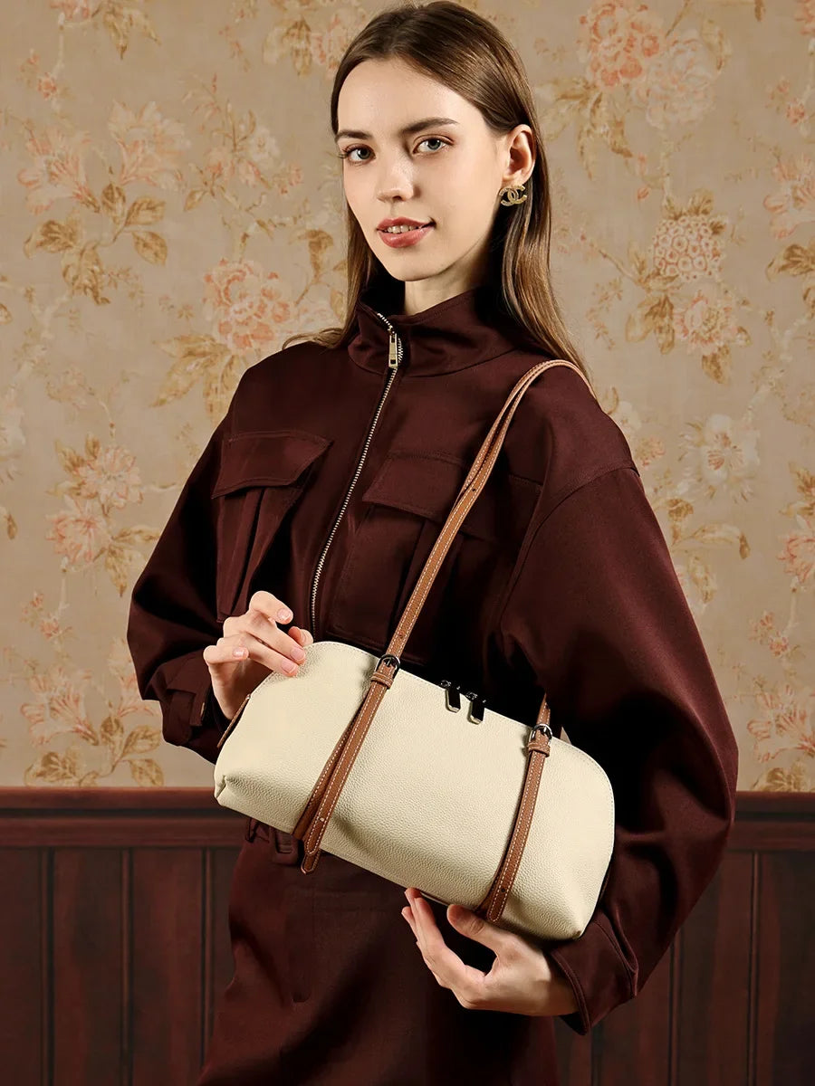 Women's Structured Leather Baguette Bag