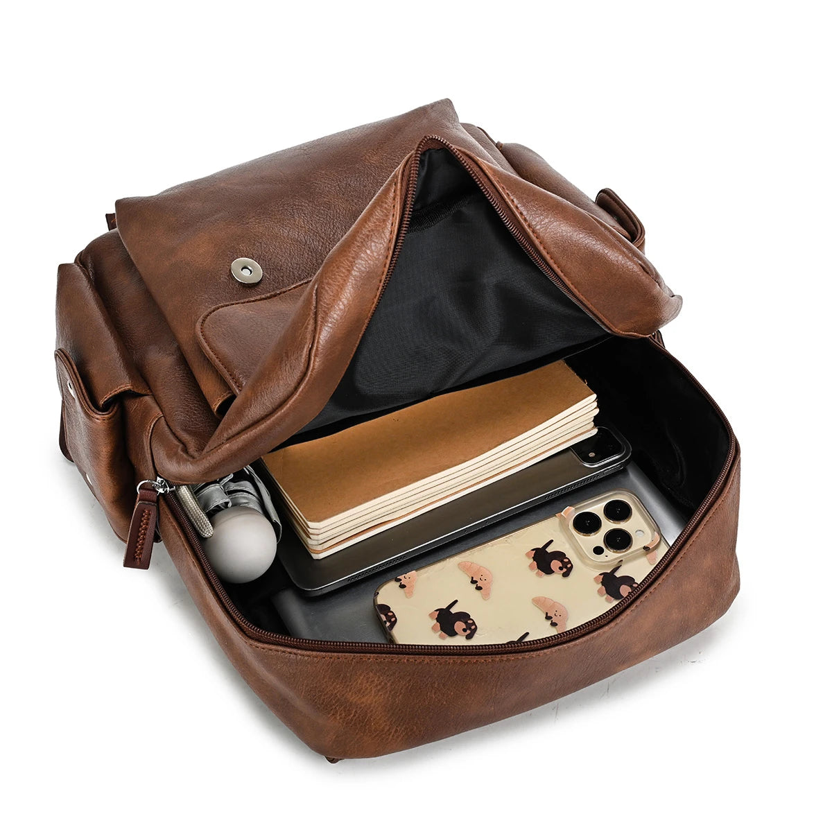 Retro PU Leather Laptop Backpack — Large Capacity Campus & Travel Rucksack