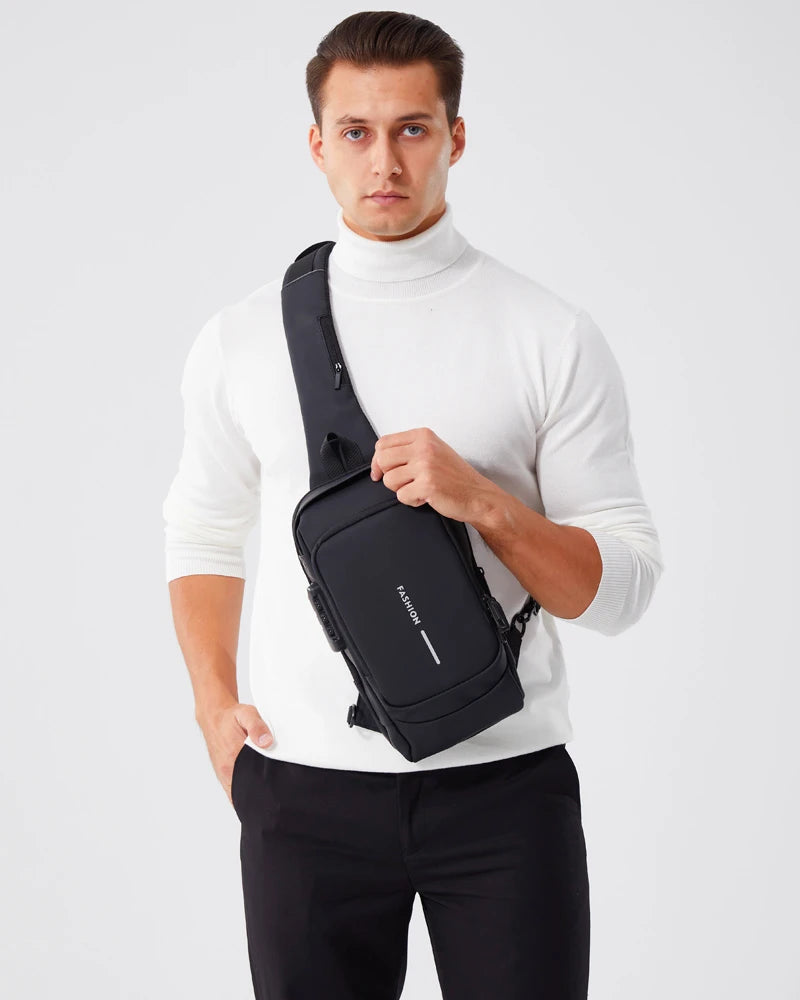 Men's Crossbody Chest Bag — Anti-Theft PU Leather Shoulder Bag