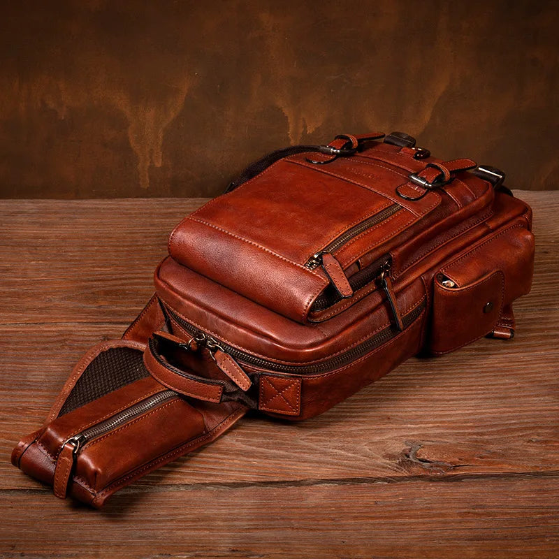 Men's Handmade Leather Chest Bag — Top-Grain Cowhide Sling