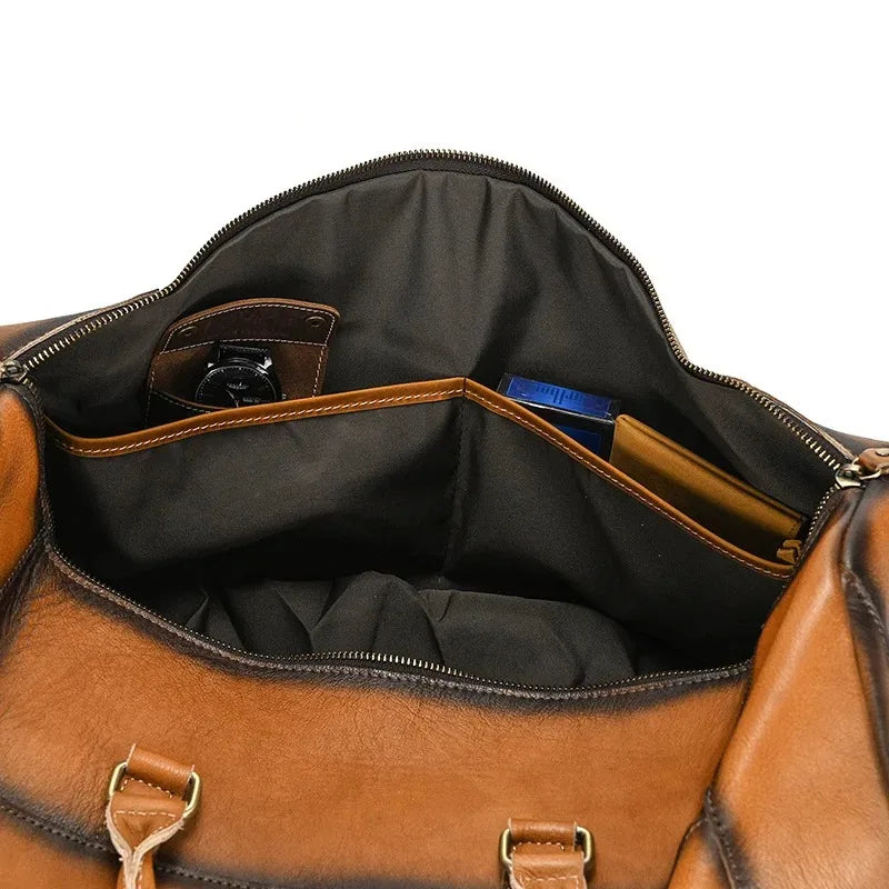 Crazy Horse Leather Travel Bag with Shoe Compartment
