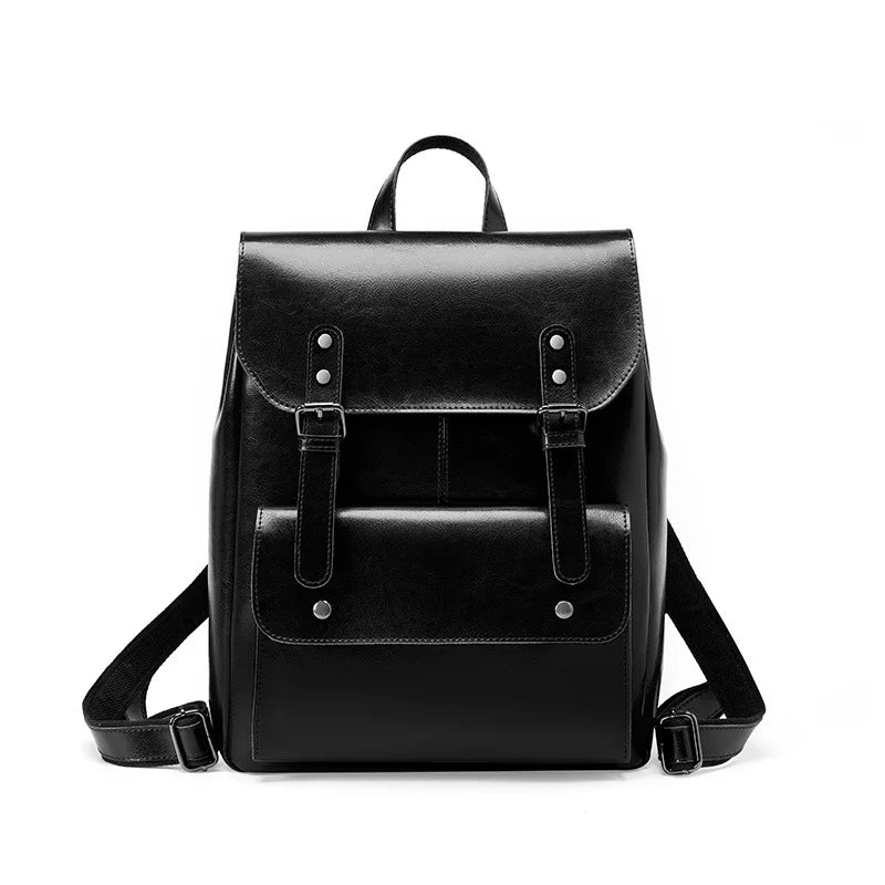 Women Genuine Leather Backpack Durable Cowhide Laptop Bag 14 Inch Multiple Pocket British Vintage College Style Unisex Rucksack
