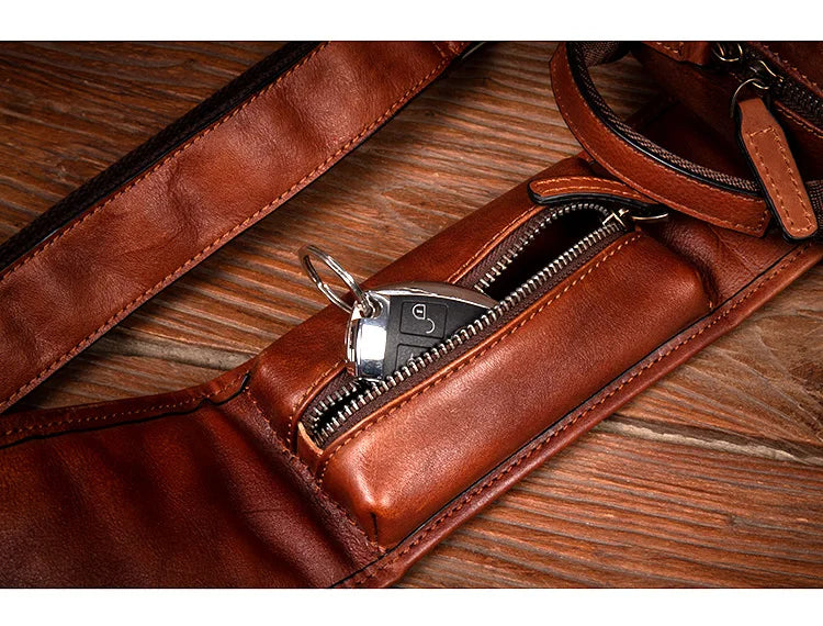 Men's Handmade Leather Chest Bag — Top-Grain Cowhide Sling