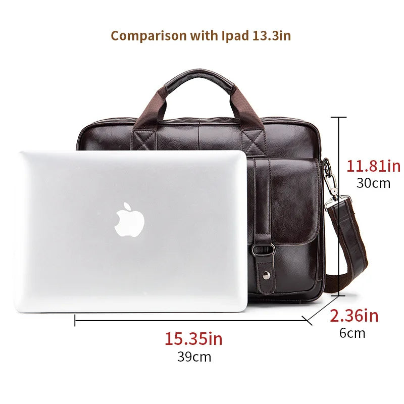 Genuine Leather Briefcase – 14" Laptop Crossbody Messenger Bag