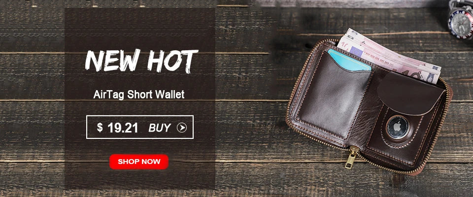 Men's RFID Leather Wallet with AirTag Holder