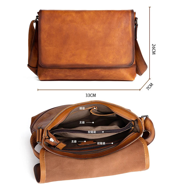 Men's Genuine Leather Briefcase – Large Capacity Shoulder Messenger Bag
