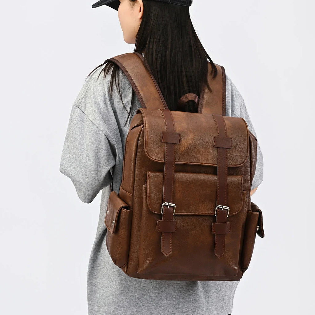 Crazy Horse Leather Backpack — Large Capacity Vintage Rucksack