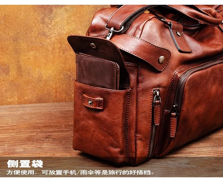 Men's Vegetable-Tanned Leather Travel Bag