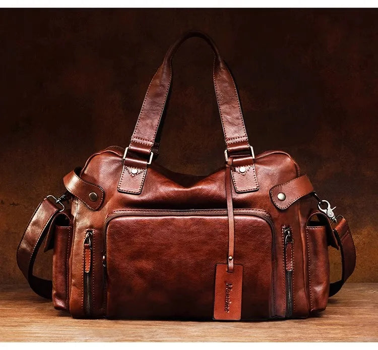 Men's Vegetable-Tanned Leather Travel Bag