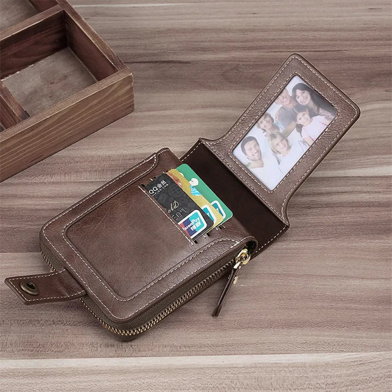 RFID Leather Men's Wallet — Zip Coin Pocket & Card Holder