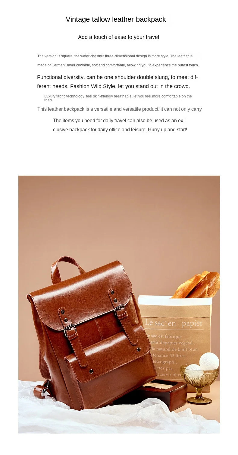 Women Genuine Leather Backpack Durable Cowhide Laptop Bag 14 Inch Multiple Pocket British Vintage College Style Unisex Rucksack