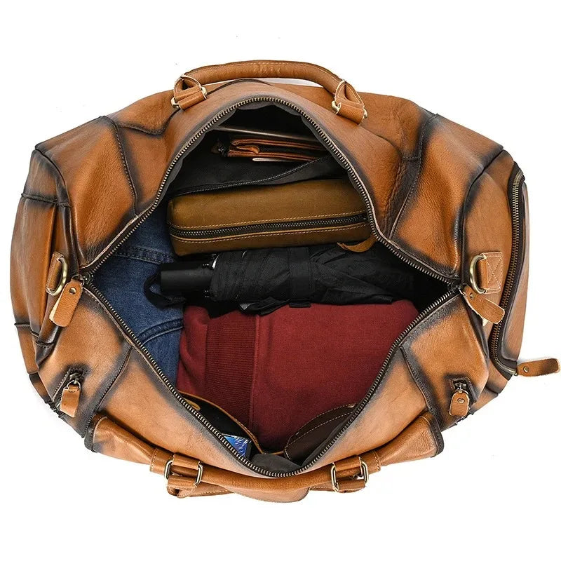 Crazy Horse Leather Travel Bag with Shoe Compartment