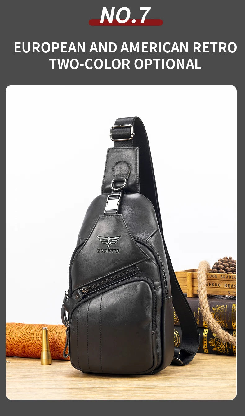 Genuine Leather Chest Bag — Anti-Theft Retro Crossbody Sling