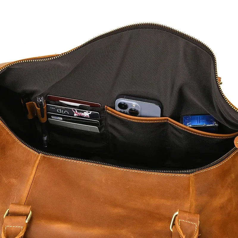 Crazy Horse Leather Travel Bag with Shoe Compartment