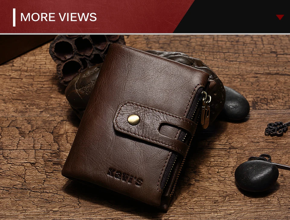 RFID Leather Bifold Wallet — Zip Coin Pocket for Men & Women