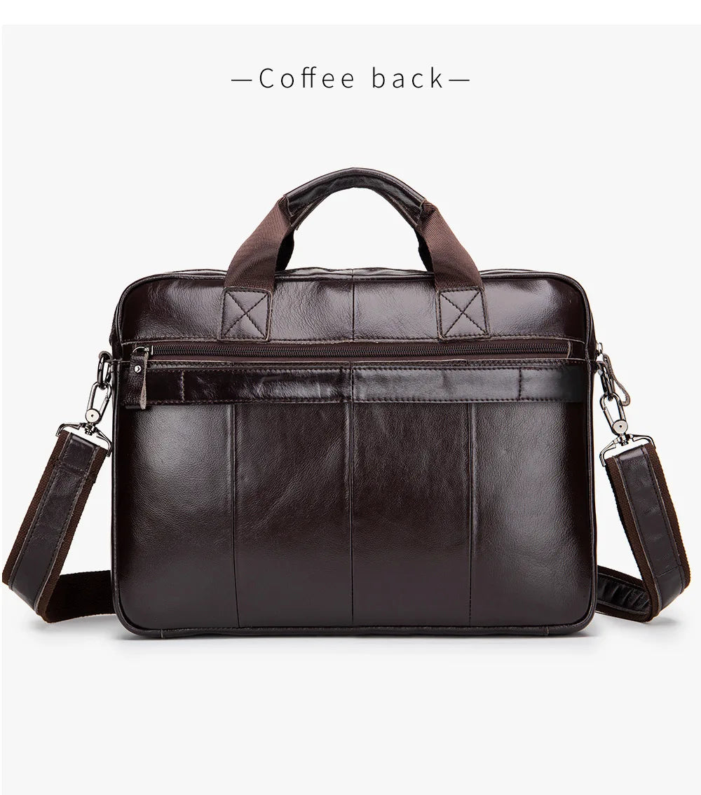 Genuine Leather Briefcase – 14" Laptop Crossbody Messenger Bag