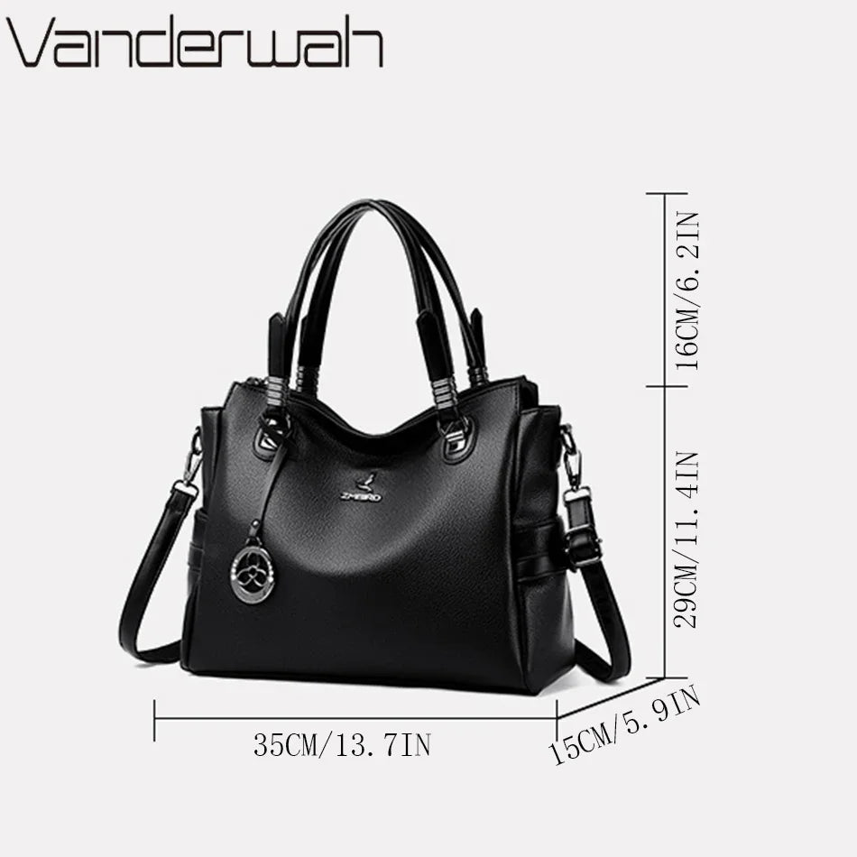 Women's Genuine Leather Crossbody Shoulder Bag – Large Luxury Handbag