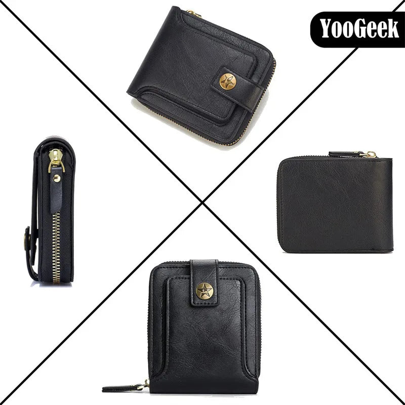 RFID Leather Men's Wallet — Zip Coin Pocket & Card Holder