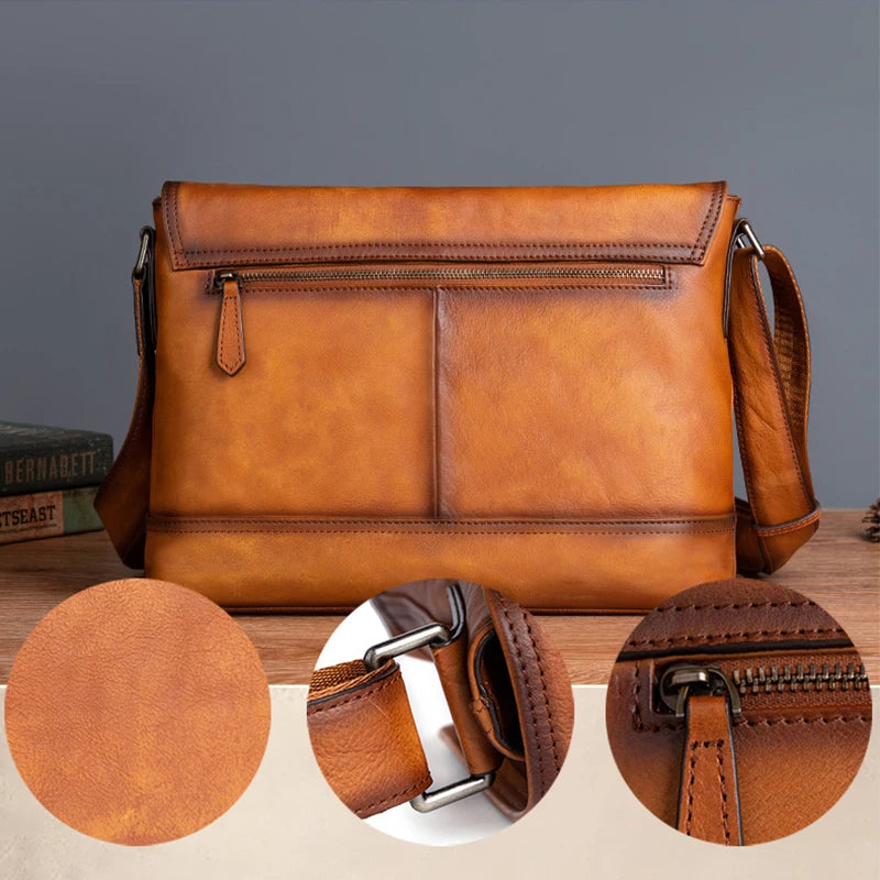 Men's Genuine Leather Briefcase – Large Capacity Shoulder Messenger Bag